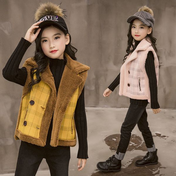 

girls fur one plaid waistcoat autumn and winter clothing new cuhk fashionable dress mao mao warm vest, Blue
