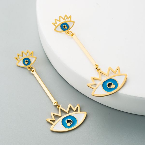 

2020 new minimalist gold plated evil eye charm long earring women's fashion daily gold earring accessories party jewelry, Silver