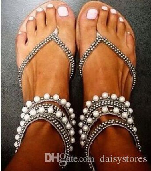 

2017 women rome bohemia flat sandals string beading sweet women casual shoes flip flop open toe ankle strap women summer sandals, Black