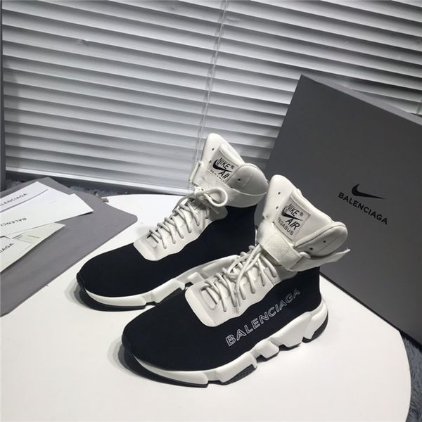 

luxury paris socks shoes lace up men and women couple thick bottom net red pedal sports shoes large size shoes, Black