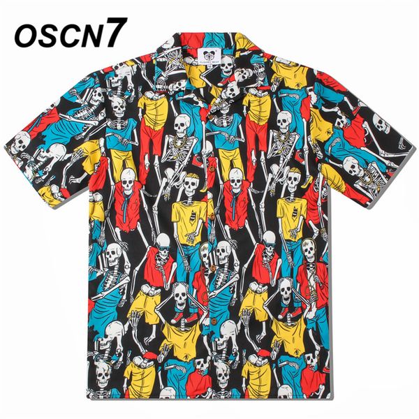 

oscn7 2019 casual printed short sleeve shirt men street 2019 hawaii beach women fashion short sleeve shirts harujuku mens cs005, White;black