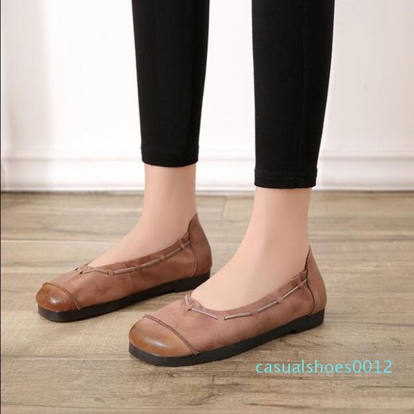 

casual vintage genuine leather women flat singles spring summer new handmade pregnant woman dance shoes comfortable soft c12, Red;white