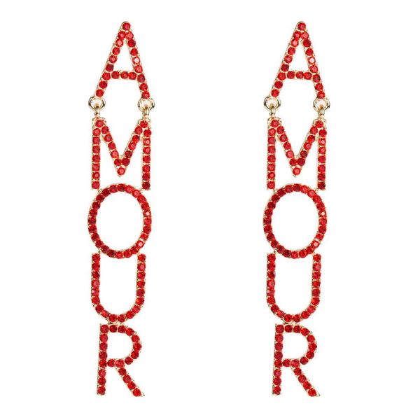 

ins exaggerated red romantic french letter amour earrings femme love wedding earrings gift full of rhinestone, Silver