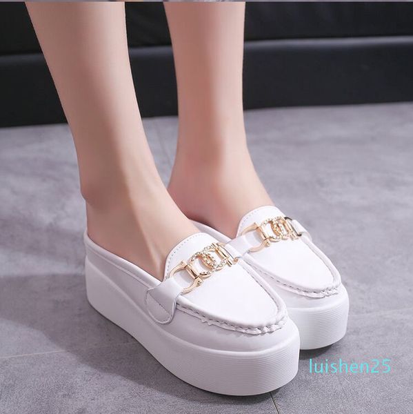 

baotou no heel sponge cake slippers casual slope with lazy l25, Black;white