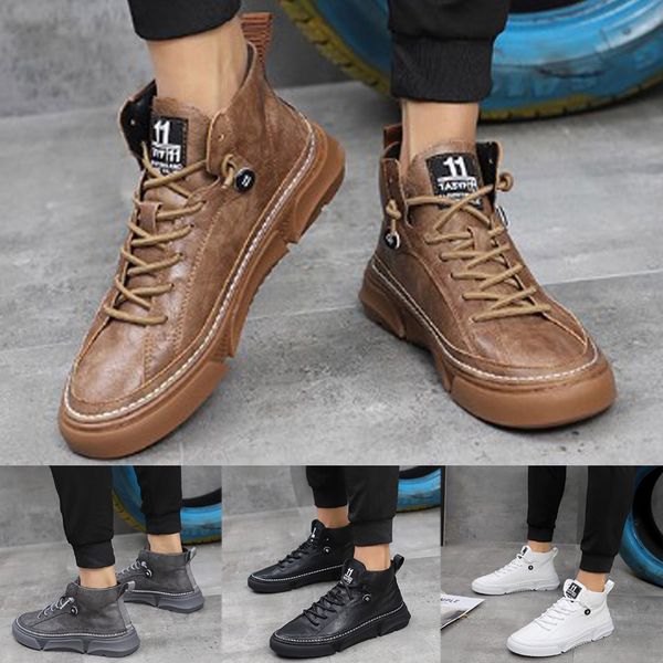 

men's high-casual boots wild thick-soled lace-up tooling shoes, Black