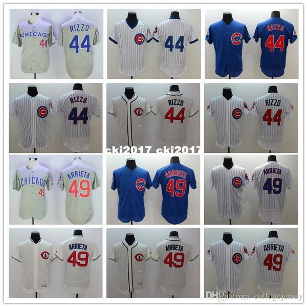 

men new 44 anthony rizzo 49 arrieta jersey color white blue gray green yellow size m-xxxl, Blue;black