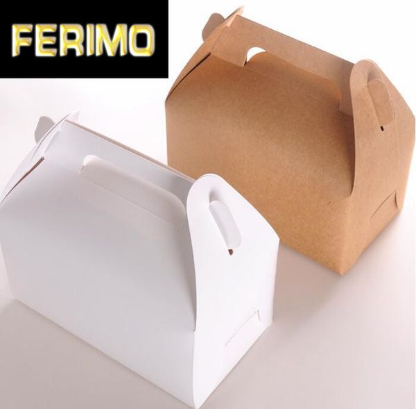 

20pcs wholesale kraft paper cake box with handle brown cupcake box wedding paper cardboard cake boxes white mousse packaging