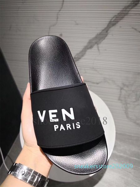 

new color paris luxury designer sliders mens womens summer sandals beach slide slippers ladies flip flops loafers sky blue chaussures s09, Black