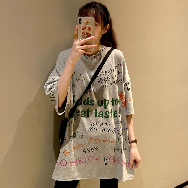 

loose white t-shirt female 2020 ins coat t-shirt super fire harajuku cotton half sleeve fashion