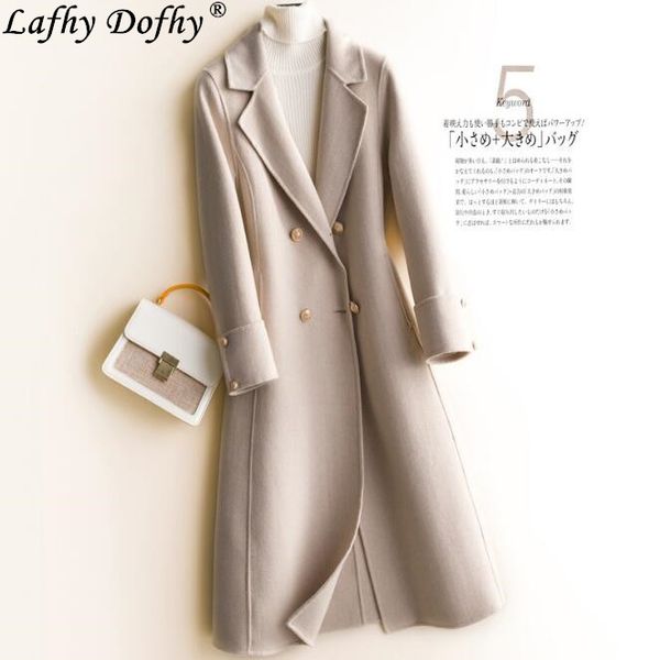 

new knee-length double-faced wool cashmere mid-long wool jacket double-breasted body-building thick windbreaker jacket 162, Black