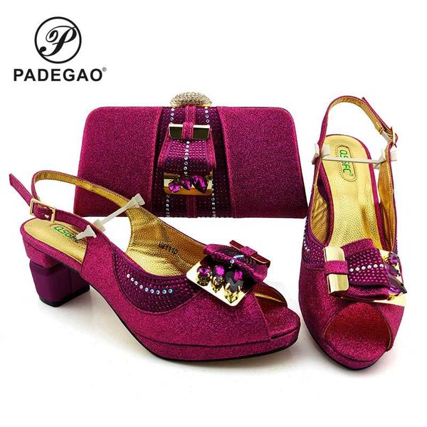 

2020 new design summer sandal italian women shoes and bag set in purple color nigerian lady shoes matching bag for party, Black