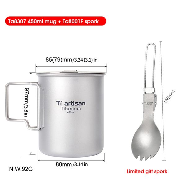 

tiartisan outdoor pure titanium cup 450ml water coffee mugs folding handle with lid portable ultralight drinkware