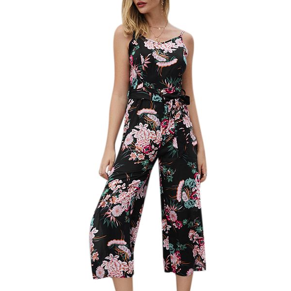 

vicabo women's jumpsuits summer 2020 floral fashion women's clothing backless sleeveless floral jumpsuits wide leg, Black;white