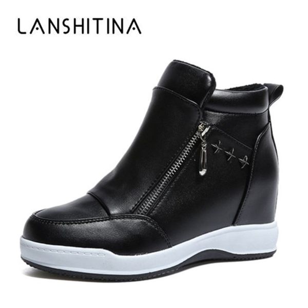 

2018 new women ankle boots wedge heels platform zipper sneakers woman rive tboots height increased high autumn bota feminina, Black