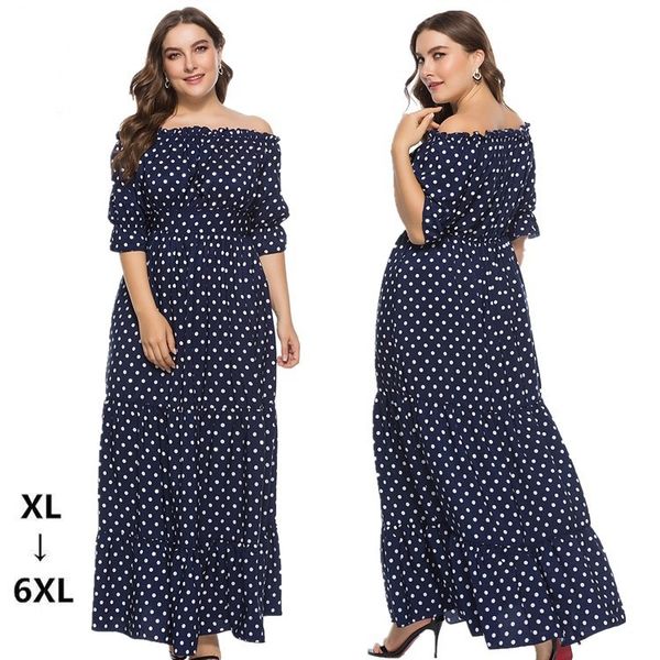

women summer dress boho high waist half sleeve polka dot maxi dress 2020 fashion plus size dress for women, Black;gray