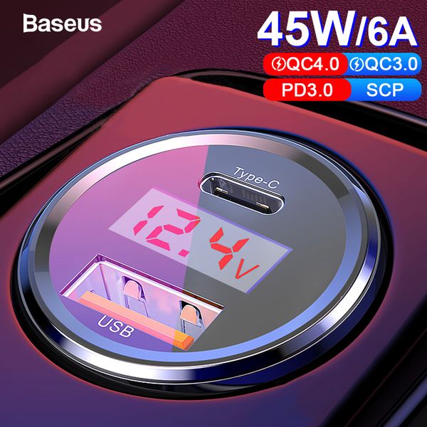 

baseus led 6a quick charge 4.0 3.0 usb car charger for xiaomi mi 9 huawei p30 pro qc4.0 qc3.0 fast pd car charging phone charger