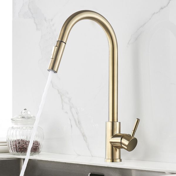 

Brushed Gold Kitchen Faucet Hot And Cold Water Mixer Faucet For Kitchen Pull Out Mixer Crane 2 Function Spout Water Mixer