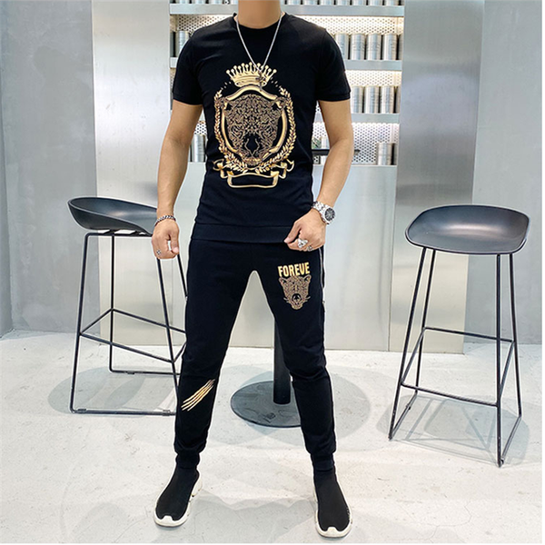 

high-quality men's diamond suit 2020t-shirt suit men's casual sportswear 2-piece handsome design, Gray