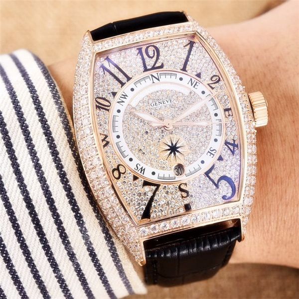 

squelette series full diamond luxury mens watches automatic movement watch luxury fashion waterproof diamonds wristwatch, Slivery;brown