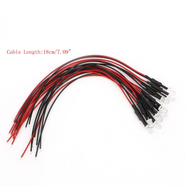 

10 pcs dc 12v pre-wired led lamp cable bulb emitting diode 18cm 5mm car light assembly