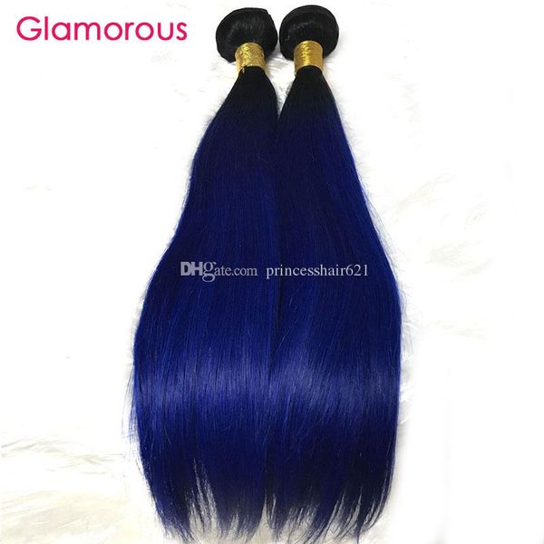Glamorous Brazilian Ombre Hair 3 Bundles Blue Ombre Human Hair
