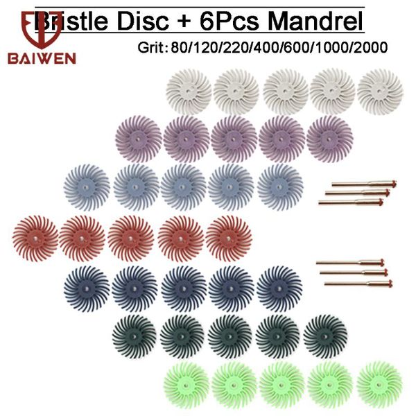 

1'' radial bristle disc kit abrasive brush gap polishing buffing wheel #80-#2000 +6pcs mandrel for dremel rotary tools
