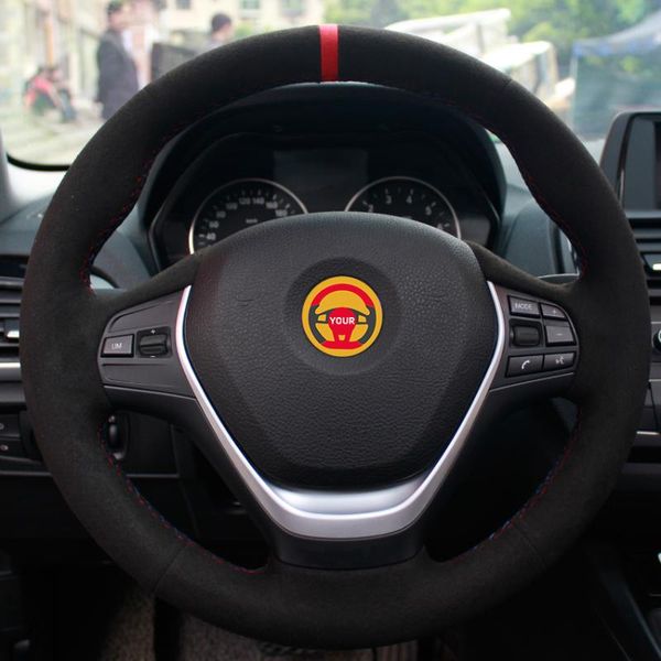 

black suede red marker car steering wheel cover for f30 320i 328i 320d f20
