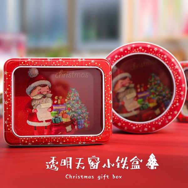 

square round transparent film tin box christmas gift gift storage candy cookie baking packaging