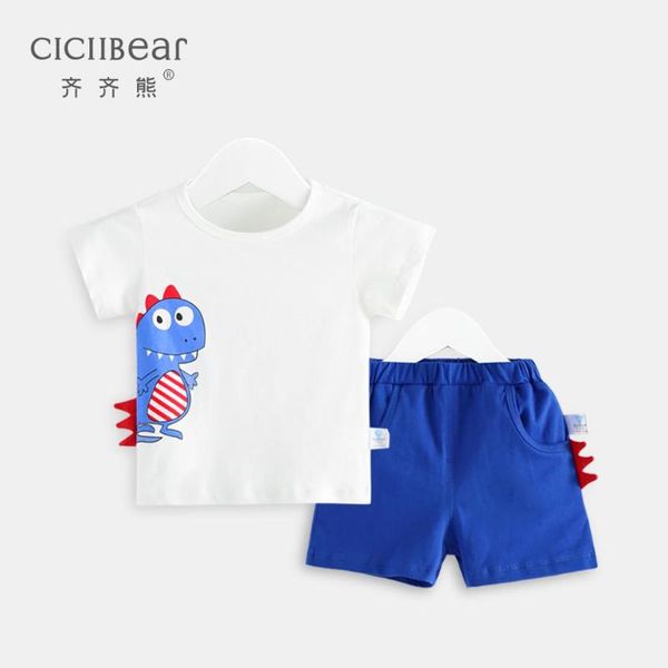 

ciciibear newborn infant baby boys clothes shorts set summer baby boys grils dinosaur cartoon printing suit, White