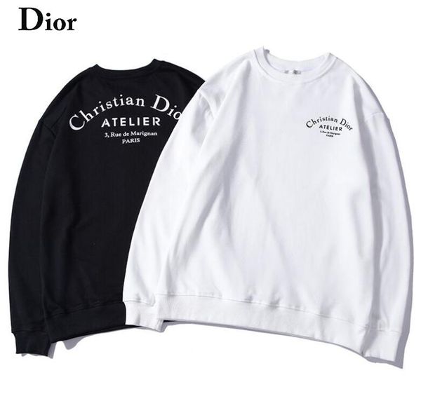 

xxl dior kanye west classic embroidered round neck sweater of chaopai pure cotton for men and women, Black