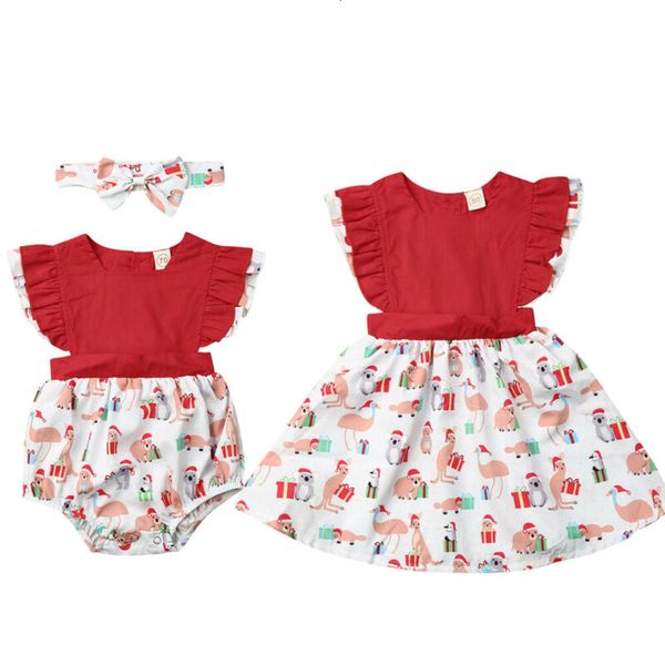 

baby girl одежда 2020 сестры matching рождество динозавр новорожденный kid baby girl ruffle рукавов romper платье xmas эпикировка, Blue