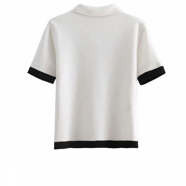 

2019 spring women's contrast zipper sweater short-sleeved shirt polo shirt, White