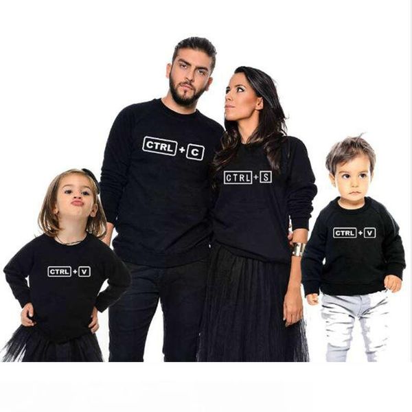 

family shirt mommy and me dad matching clothes ctrl c + ctrl v printed family t-shirt autumn wear fashion family look outerwear, Black