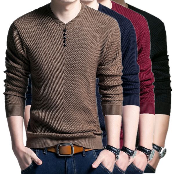 

mens sweater pullover autumn casual solid color v-neck slim fit long sleeve shirt sweaters men knitted sweaters, White;black