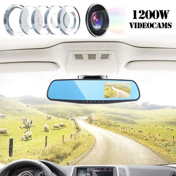 

renoster 3.8" screen car dvr mirror dash cam dual lens car camera with hd 1080p g-sensor video camera rearview mirror