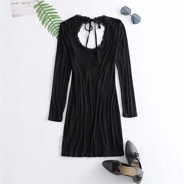 

summer lady backless ruffles black cotton knitted mini dress 2020 fashion women high v-neck waist slim party dresses femme, Black;gray