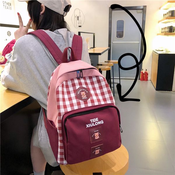 

fashion plaid women backpack student schoolbag for teenage girls cotton travel bag female bookbag mochilas for college