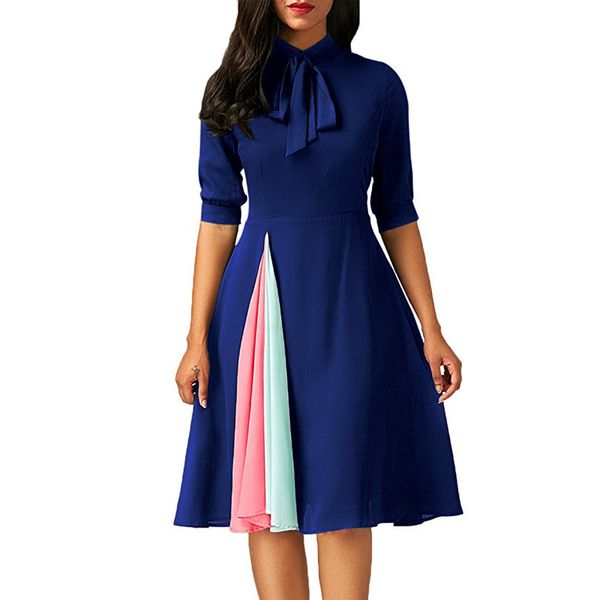 

новый 2019 женщины кружева up dress мода женский элегантный твердые колено длинные платья clothe дамы половина рукава женская dress clothing, Black;gray