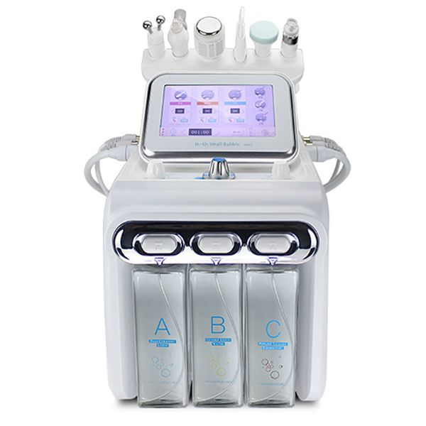 

shipping upgrade 6 in 1 small bubble skin care tools ultrasonic rf hydra deep facial pore clean facial massage machine, Black;white