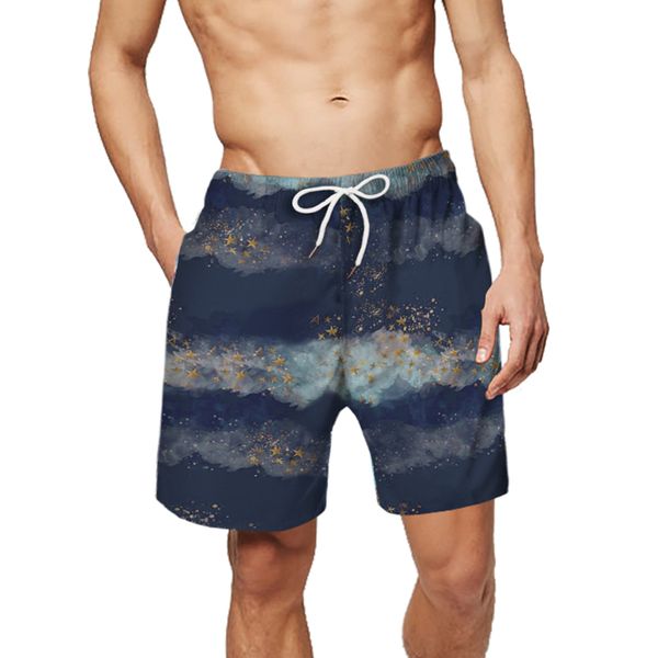 

summer man's beach shorts swim sport pants starry 3d print trunks men loose vacation surfing shorts male gym surf board swimsuit