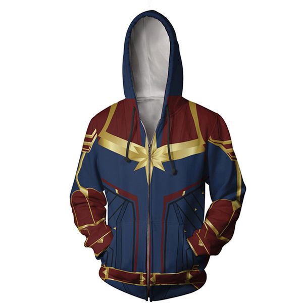 

captain carol danvers 3d printed costumes pullover hoodies sweatshirts tracksuit jacket casual cosplay, Black