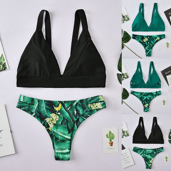 

bikini 2019 women leaves print bikini push-up pad swimwear beachwear set female bathing suit biquini maillot de bain femme