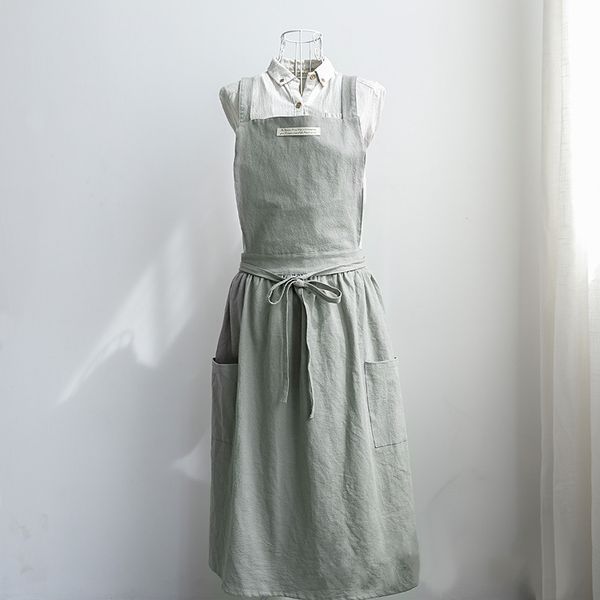 

womens cotton linen bib apron sleeveless pinafore home cooking florist 1x