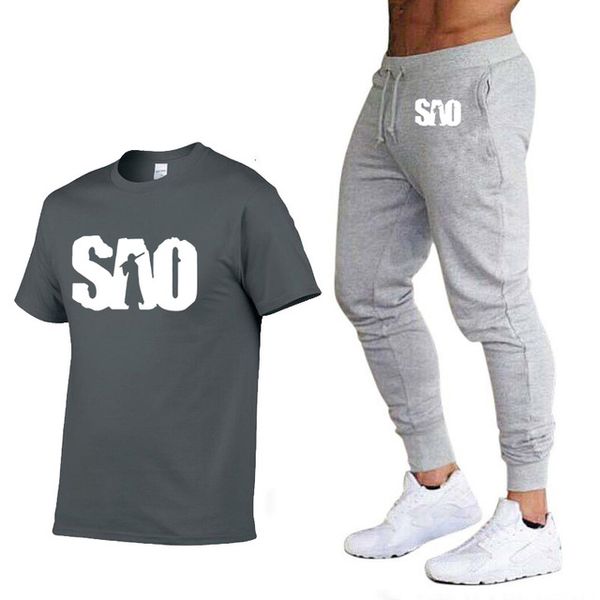 

sao sword art online hoodie t shirts men summer fashion cotton short sleeve harajuku hip hop mans t shirts pants suit sportswear