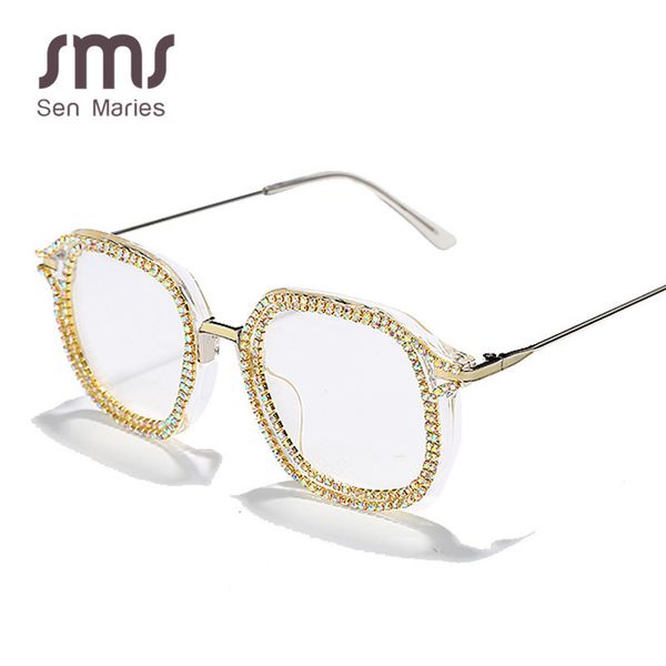 

rhinestone sunglasses frames women fashion men luxury diamond eyeglasses protection can with myopia glasses shade uv400 glasses ch01, Blue