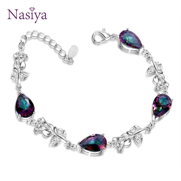 

fashion elegant bracelets for women with multicolor gemstone fine jewelry 925 silver bracelets women's party anniversary gift, Golden;silver