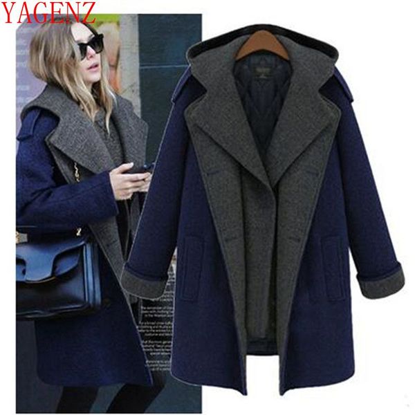 

europe winter woman coats 2018 fashion imitation wool coat women new large size women warm hooded woolen coat long sleeve, Black