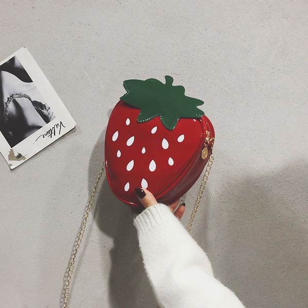 

сумки женские сумки детская сумка кожа pu chain девочка crossbody мешок клубники студент симпатичные малый леди плечо