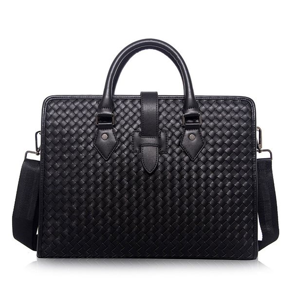

2020 new woven men's leather business briefcase casual man shoulder bag messenger bag women lap handbags men travel bags