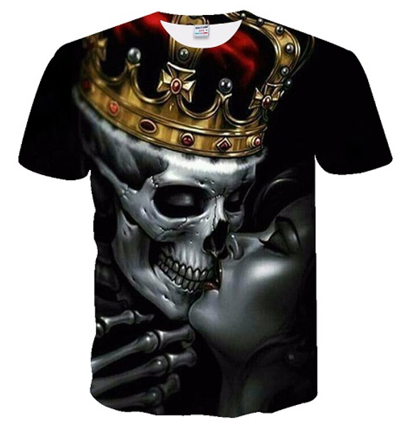 

2019 funny tshirt new fashion men's women print lovers crown skulls 3d t-shirt black t shirts man hiphop streetwear o neck tees q597, White;black